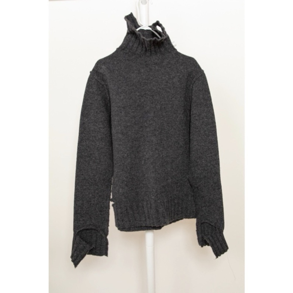 Celine Ripped Shetland knit Grey Anthracite High Neck Sweater